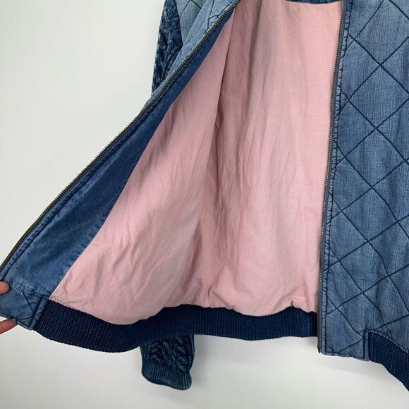 Anthropologie Cloth & Stone Women’s Denim Quilted Chambray Zip Bomber Jacket - Picture 11 of 14